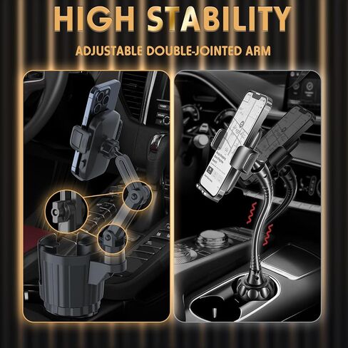 Phone Holders for Your Car, 2 in 1 Universal Stable Cup Car Phone Holder | Adjustable Base with Phone Mount, Hand Free, Long Arm, Non-Slip, 360°Rotation Cup Holder Phone Mount for All Smartphones in Saudi Arabia