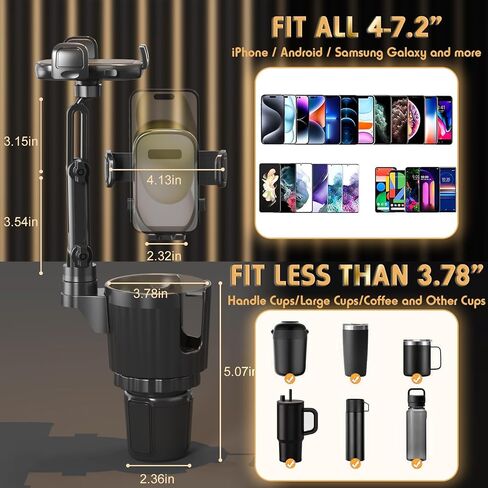 Phone Holders for Your Car, 2 in 1 Universal Stable Cup Car Phone Holder | Adjustable Base with Phone Mount, Hand Free, Long Arm, Non-Slip, 360°Rotation Cup Holder Phone Mount for All Smartphones in Saudi Arabia