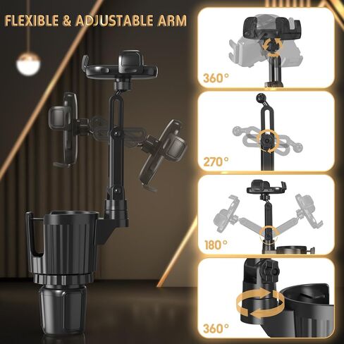 Phone Holders for Your Car, 2 in 1 Universal Stable Cup Car Phone Holder | Adjustable Base with Phone Mount, Hand Free, Long Arm, Non-Slip, 360°Rotation Cup Holder Phone Mount for All Smartphones in Saudi Arabia