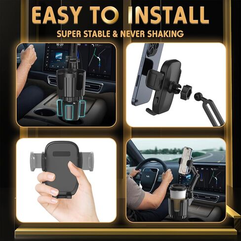 Phone Holders for Your Car, 2 in 1 Universal Stable Cup Car Phone Holder | Adjustable Base with Phone Mount, Hand Free, Long Arm, Non-Slip, 360°Rotation Cup Holder Phone Mount for All Smartphones in Saudi Arabia