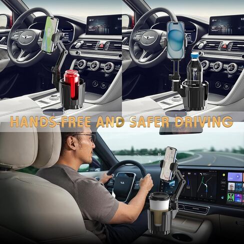 Phone Holders for Your Car, 2 in 1 Universal Stable Cup Car Phone Holder | Adjustable Base with Phone Mount, Hand Free, Long Arm, Non-Slip, 360°Rotation Cup Holder Phone Mount for All Smartphones in Saudi Arabia