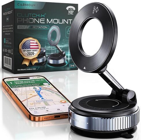 Clutch-X™ Black – Vacuum Phone Mount Suction Cup Car Phone Holder for iPhone, Window Phone Mount for Travel, 360° Vacuum Magnetic Phone Holder for Car, Magnetic Phone Holder with Suction Cup in Saudi Arabia