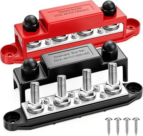 250A 12V Bus Bar Marine 12V,Power Distribution Block with Cover with 4 x 3/8"Post 6 x #8 Screws Terminals,Battery Bus Bar with 4PCS Battery Lugs and 4PCS Heat Shrink Tubing for Car Boat Solar Wiring in Kuwait