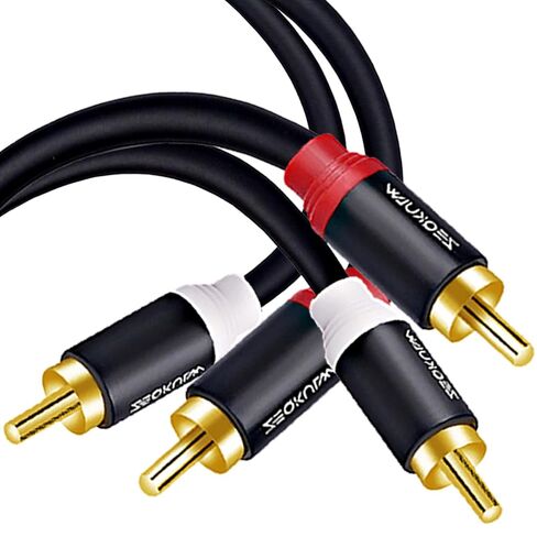 2RCA Audio Video Cable 15 ft 2RCA Male to 2RCA Male Stereo Audio RCA Cables Dual Shielded Gold-Plated 2 RCA Stereo Cable for car Audio Cord, Hi-Fi Systems or Home Theater, HDTV (Black, 15FT) in Saudi Arabia