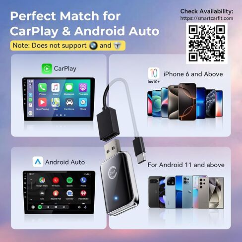 Wireless CarPlay Adapter for iPhone, Convert Wired Car Play to Wireless, 2 in 1 Plug and Play Android Auto and Carplay for Cars with Built-in CarPlay, Support iOS 10 Android 11 and Above (Silver) in Saudi Arabia