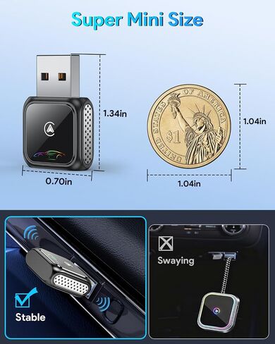 Super Mini Wireless CarPlay Adapter (Latest Upgraded), USB/Type-C | Bluetooth Android Auto Car Play Dongle, Zero Latency, Stable Connection, Compatible with iOS & Android, 2017+ Models in Saudi Arabia
