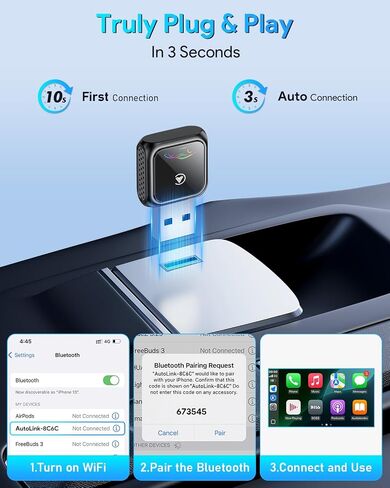Super Mini Wireless CarPlay Adapter (Latest Upgraded), USB/Type-C | Bluetooth Android Auto Car Play Dongle, Zero Latency, Stable Connection, Compatible with iOS & Android, 2017+ Models in Saudi Arabia