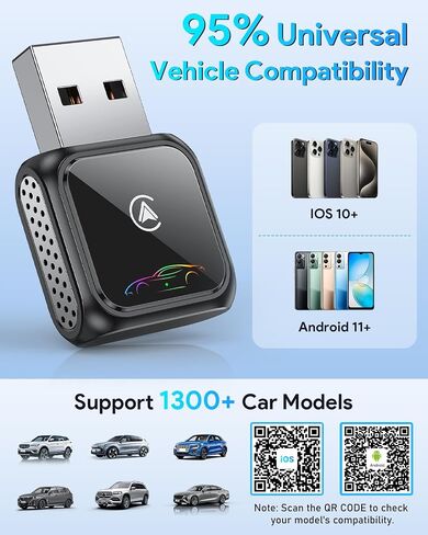 Super Mini Wireless CarPlay Adapter (Latest Upgraded), USB/Type-C | Bluetooth Android Auto Car Play Dongle, Zero Latency, Stable Connection, Compatible with iOS & Android, 2017+ Models in Saudi Arabia