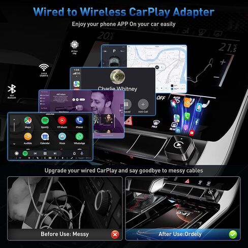 iGENJUN Wireless CarPlay Adapter 2026 Upgrade Mini Design USB/USB-C Plug | Play Converts CarPlay to Wireless - Easy Use Fast Stable Connection Car Play for iPhone & Android in Kuwait