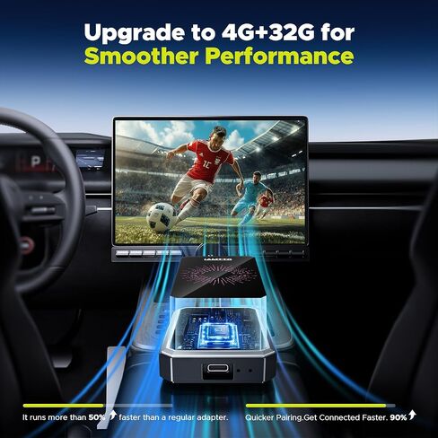LAMTTO Wireless CarPlay Adapter with Gemini AI and Google Play, 4GB+32GB | Download Streaming Apps, Games, OTA, HDMI, Airplay, USB Drive Playback, Support Carplay & Android Auto for Car Entertainment in Saudi Arabia