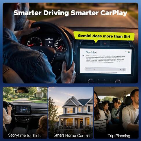 LAMTTO Wireless CarPlay Adapter with Gemini AI and Google Play, 4GB+32GB | Download Streaming Apps, Games, OTA, HDMI, Airplay, USB Drive Playback, Support Carplay & Android Auto for Car Entertainment in Saudi Arabia