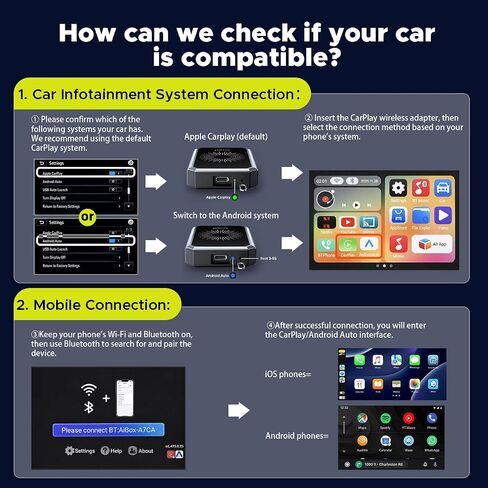 LAMTTO Wireless CarPlay Adapter with Gemini AI and Google Play, 4GB+32GB | Download Streaming Apps, Games, OTA, HDMI, Airplay, USB Drive Playback, Support Carplay & Android Auto for Car Entertainment in Saudi Arabia
