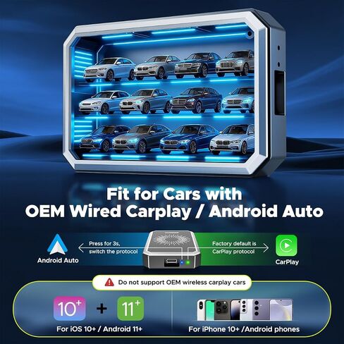LAMTTO Wireless CarPlay Adapter with Gemini AI and Google Play, 4GB+32GB | Download Streaming Apps, Games, OTA, HDMI, Airplay, USB Drive Playback, Support Carplay & Android Auto for Car Entertainment in Saudi Arabia