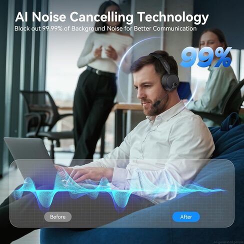 Bluetooth Headset with Microphone, 60 Hrs Bluetooth Headphones with Mic, Wireless Headset with Mic for Work/Meetings/Office/iPhone/Phone Calls/Call Center/Computer/PC/Teams/Zoom/Podcast/Skype/WebEx in Saudi Arabia