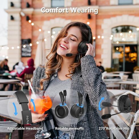 Bluetooth Headset with Microphone, 60 Hrs Bluetooth Headphones with Mic, Wireless Headset with Mic for Work/Meetings/Office/iPhone/Phone Calls/Call Center/Computer/PC/Teams/Zoom/Podcast/Skype/WebEx in Saudi Arabia