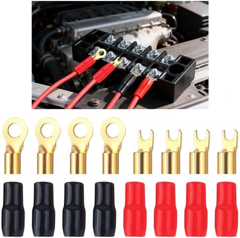 8PCS 4 Gauge Wire Connectors Fork & Round,Speaker Wire Connectors Strip Crimp Barrier Spade Terminal Connector,Universal Speaker Wires Terminals Car Accessories for Cars/Trucks (4 Size) in Saudi Arabia