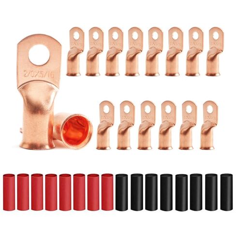 16Pcs 2 AWG 3/8" Stud Heavy Duty Tinned Copper Wire Lugs with 16Pcs Heat Shrink Tubing 2 Gauge Ring Terminals Battery Cable Ends Bare Copper for Car Boat Marine in Saudi Arabia