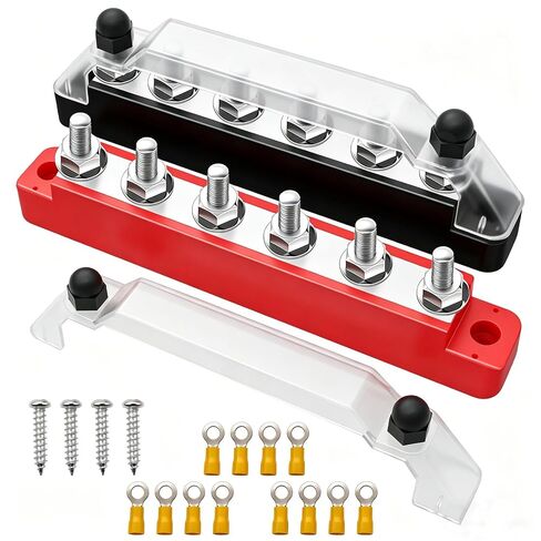 150A 12V Bus Bar Marine Power Distribution Terminal Block with Cover with 6 x 1/4" (M6) Post,Battery Bus Bar (Pair,Red+Black),Automotive Buss bars for Car Boat Solar Wiring in Kuwait