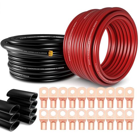 40ft 1/0 Gauge Wire Red/Black CCA Power & Ground Cable W/ 250A Fuse Holder | 40ft (2x20ft) 0 AWG CCA Wire with Fuse Holder, Terminals & Heat Shrink Tube for Auto, Solar, Inverter, Battery, RV & Marine in Saudi Arabia