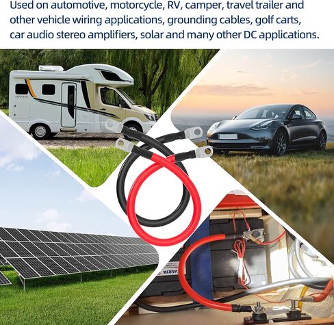 كابل بطارية 8 AWG 8 كابلات عاكسة للطاقة مع عروات 5/16 بوصة كلا الطرفين للسيارة الشمسية RV البحرية 2 حزمة (1FT) in Kuwait
