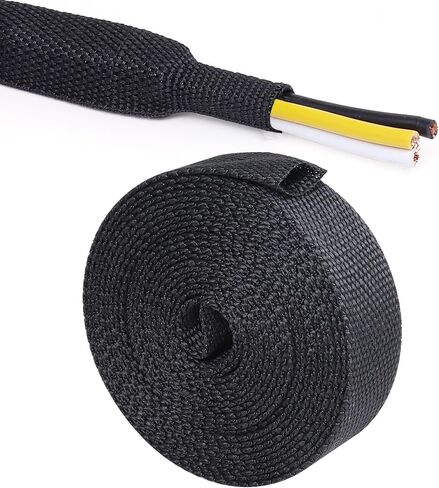 2:1 Ratio Automotive Heat Shrink Braided Sleeving 3/8''-15ft | Black 2 in 1 Ratio Wear-Resistant Flat Woven Heat Shrinkable Sleeve Fabric for Car Cable Wires Hoses Cord Protection in Saudi Arabia