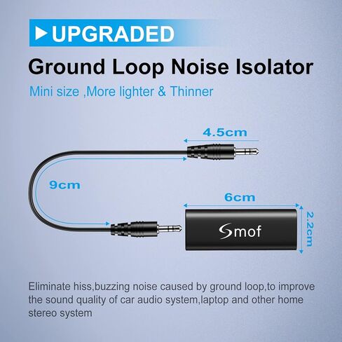 Smof Upgraded Ground Loop Noise Isolator, Noise Filter for Car Audio/Home Stereo System (Eliminate The Buzzing Noise Completely) with 3.5mm Audio Cable, Black | Noise Filter for Car Audio/Home Stereo System, 1 pack in Saudi Arabia