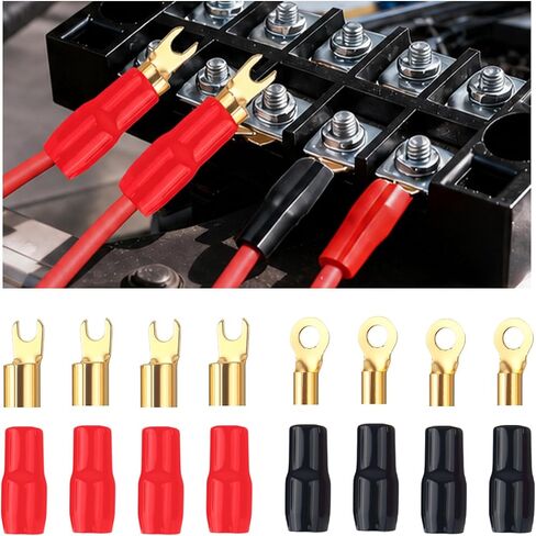 4 Gauge Wire Connectors 8PCS Kit (Fork & Round),Speaker Wire Connectors Strip Crimp Barrier Spade Terminal Connector with Red/Black Sleeves,4 Gauge Terminals for Car/Truck/Audio System in Saudi Arabia