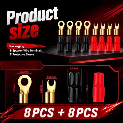 4 Gauge Wire Connectors 8PCS Kit (Fork & Round),Speaker Wire Connectors Strip Crimp Barrier Spade Terminal Connector with Red/Black Sleeves,4 Gauge Terminals for Car/Truck/Audio System in Saudi Arabia