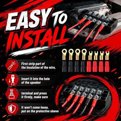 4 Gauge Wire Connectors 8PCS Kit (Fork & Round),Speaker Wire Connectors Strip Crimp Barrier Spade Terminal Connector with Red/Black Sleeves,4 Gauge Terminals for Car/Truck/Audio System in Saudi Arabia
