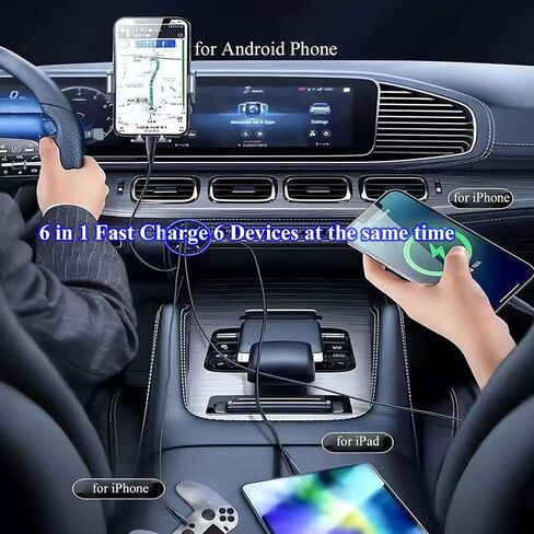 Super Fast Charge USB C Car Phone Charger Adapter 6 in 1 with Voltage Display 250W Multi Port Cigarette Lighter USB Charge for iPhone 16 15 14 13 12 11 Samsung Galaxy Huawei Oneplus Oppo Vivo in Saudi Arabia