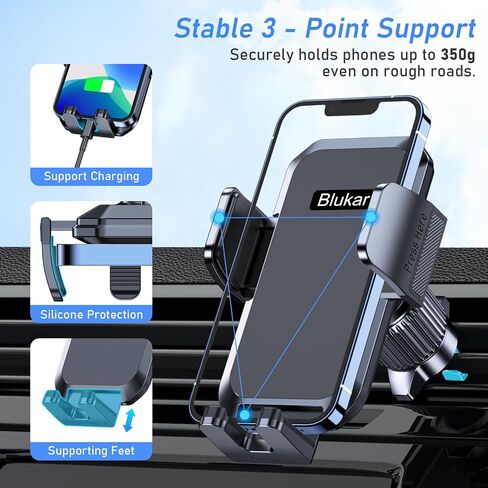 Blukar Car Phone Holder Mount, Super Stable Air Vent Cell Phone Car Mount | 2025 Metal Hook Clip, 360° Rotation,One Button Release for iPhone, Galaxy, Google, and All Other Smartphones in Saudi Arabia