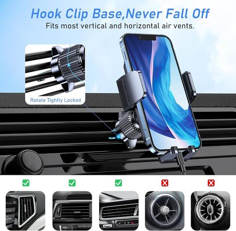 Blukar Car Phone Holder Mount, Super Stable Air Vent Cell Phone Car Mount | 2025 Metal Hook Clip, 360° Rotation,One Button Release for iPhone, Galaxy, Google, and All Other Smartphones in Saudi Arabia