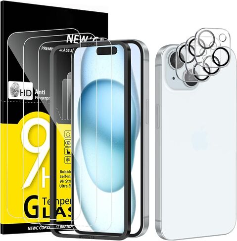 واقي شاشة NEW'C 3x لهاتف iPhone 16 Pro (6.3 بوصة)+ 3x واقي عدسة الكاميرا، حماية المستشعر، غشاء زجاجي مقوى صديق للحافظة + قابس غبار - تتضمن أداة التثبيت السهلة in Kuwait