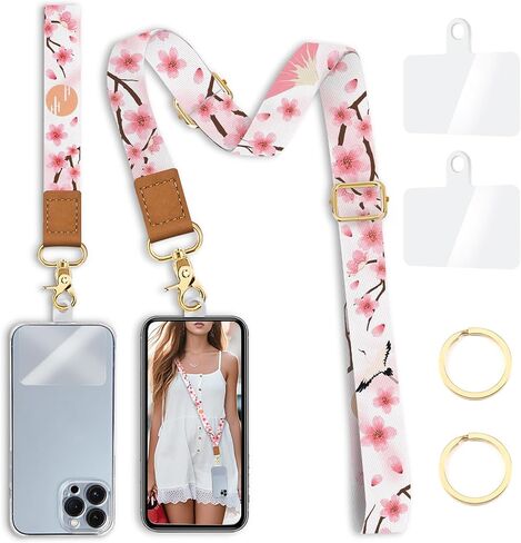 Yonlevres Phone Lanyard Crossbody Strap Wrist Neck Adjustable Women Flower | Cell Phone Lanyard for Travel Cruise Daily, Hands-free, Fit Keys ID Badge, for Full-coverage Phone Case, Accessories, Gifts in Saudi Arabia