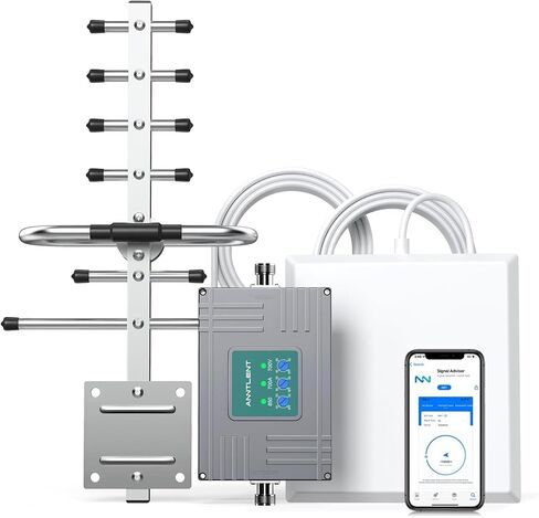 Cell Phone Signal Booster for All Carriers | Up to 4,500 Sq Ft, Boost 4G LTE 5G Signal on Band 5/12/13/17, 65dB Tri-band Cellular Repeater, High Gain Antennas in Kuwait
