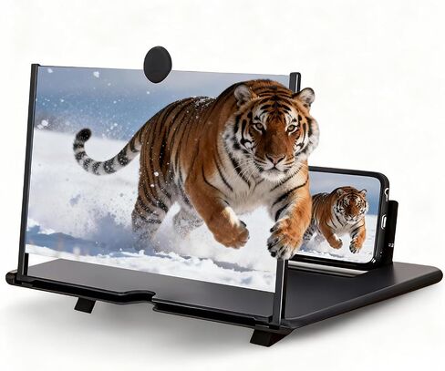 Phone Magnifier Screen, 12inch HD Mobile Screen Magnifier Version Enlarger for Movies Videos Games, Clear, Lightweight Foldable Mobile Phone Holder Compatible with All Smartphones (Black) in Saudi Arabia