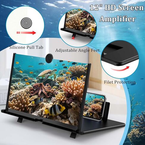 12" HD Screen Magnifier for Cell Phone,3D Cell Phone Magnifing Screen Enlarger Projector for Movies Videos and Gaming-Foldable Phone Stand Holder with Screen Amplifier Compatible with All Smartphones in Saudi Arabia