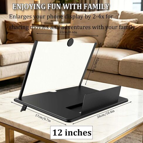 12" HD Screen Magnifier for Cell Phone,3D Cell Phone Magnifing Screen Enlarger Projector for Movies Videos and Gaming-Foldable Phone Stand Holder with Screen Amplifier Compatible with All Smartphones in Saudi Arabia