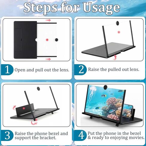 12" HD Screen Magnifier for Cell Phone,3D Cell Phone Magnifing Screen Enlarger Projector for Movies Videos and Gaming-Foldable Phone Stand Holder with Screen Amplifier Compatible with All Smartphones in Saudi Arabia