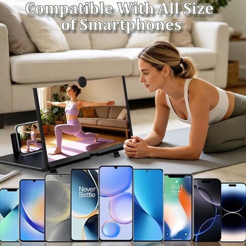 12" HD Screen Magnifier for Cell Phone,3D Cell Phone Magnifing Screen Enlarger Projector for Movies Videos and Gaming-Foldable Phone Stand Holder with Screen Amplifier Compatible with All Smartphones in Saudi Arabia