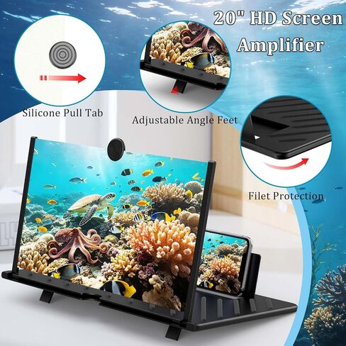 20" HD Screen Magnifier for Cell Phone,3D Cell Phone Magnifing Screen Enlarger Projector for Movies Videos and Gaming-Foldable Phone Stand Holder with Screen Amplifier Compatible with All Smartphones in Saudi Arabia