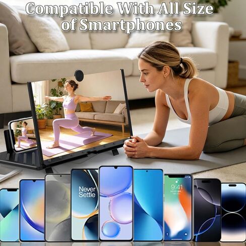 20" HD Screen Magnifier for Cell Phone,3D Cell Phone Magnifing Screen Enlarger Projector for Movies Videos and Gaming-Foldable Phone Stand Holder with Screen Amplifier Compatible with All Smartphones in Saudi Arabia