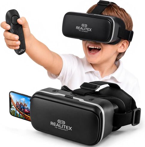 3D VR Headset for Kids + Android Remote - for iPhone & Android Phones | with 3D VR Videos & Apps Links | Virtual Reality Goggles Set for Beginners in Saudi Arabia