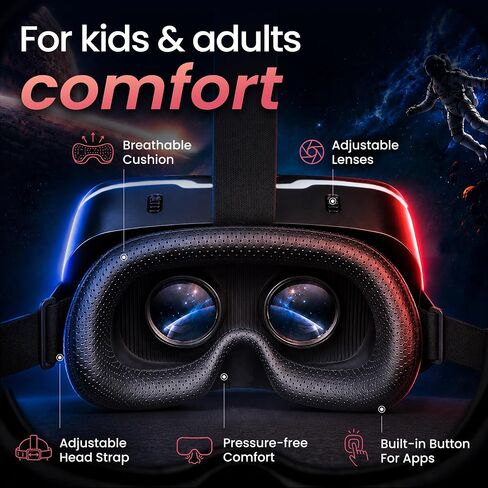 3D VR Headset for Kids + Android Remote - for iPhone & Android Phones | with 3D VR Videos & Apps Links | Virtual Reality Goggles Set for Beginners in Saudi Arabia