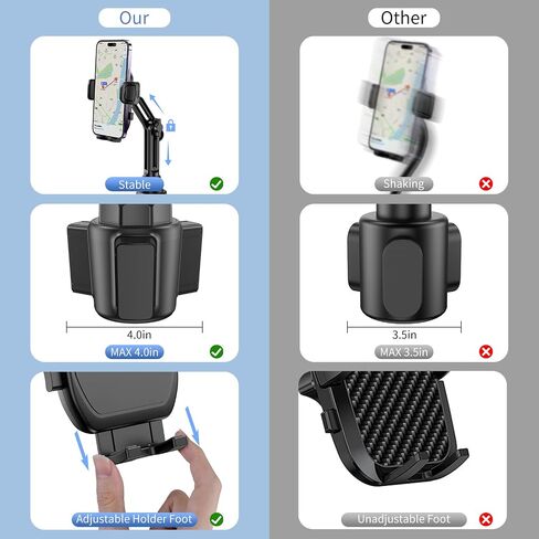 Cup Phone Holder for Car, [Upgraded Version]Universal Car Cell Phone Holder | Long and Adjustable Neck, 360° Rotation, One-Hand Operation，Non-Slip, Quick Release Button for iPhone, Galaxy and All phones in Saudi Arabia