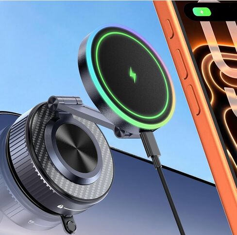15W Magsafe Car Mount Charger, Faster Charging Wireless Car Charger | [105+LBS Suction & 3800gf Magnetic] Car Phone Holder, 360° Adjustable, Phone Holders for Your Car for iPhone & Android in Saudi Arabia