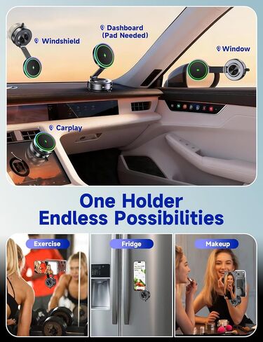 15W Magsafe Car Mount Charger, Faster Charging Wireless Car Charger | [105+LBS Suction & 3800gf Magnetic] Car Phone Holder, 360° Adjustable, Phone Holders for Your Car for iPhone & Android in Saudi Arabia