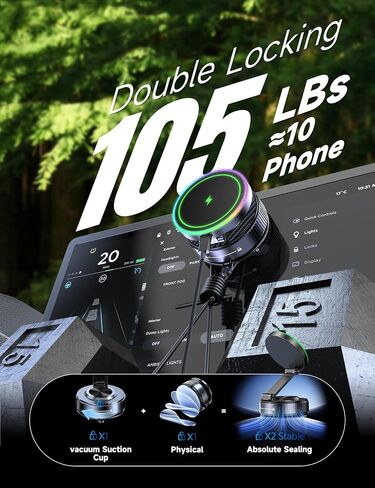 15W Magsafe Car Mount Charger, Faster Charging Wireless Car Charger | [105+LBS Suction & 3800gf Magnetic] Car Phone Holder, 360° Adjustable, Phone Holders for Your Car for iPhone & Android in Saudi Arabia