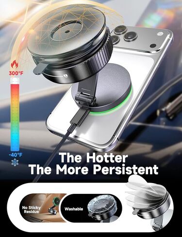 15W Magsafe Car Mount Charger, Faster Charging Wireless Car Charger | [105+LBS Suction & 3800gf Magnetic] Car Phone Holder, 360° Adjustable, Phone Holders for Your Car for iPhone & Android in Saudi Arabia