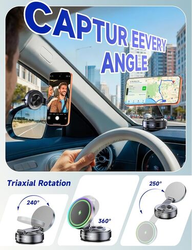 15W Magsafe Car Mount Charger, Faster Charging Wireless Car Charger | [105+LBS Suction & 3800gf Magnetic] Car Phone Holder, 360° Adjustable, Phone Holders for Your Car for iPhone & Android in Saudi Arabia